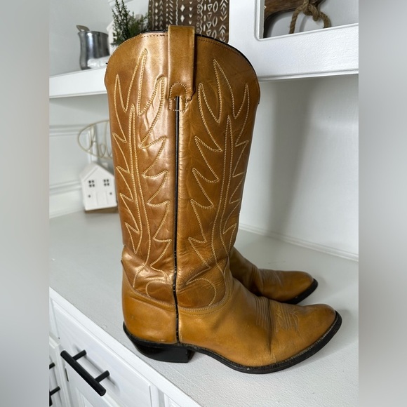 Acme Vintage Tall Cowboy Boots Men’s 11.5D Tan Leather Western Boots USA - Picture 5 of 10